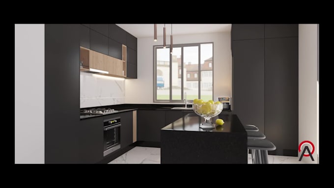 design a realistic 3d kitchen cabinetry and render it