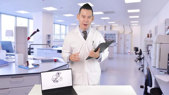 be your presenter in white labcoat