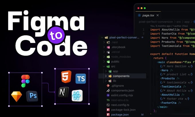 convert your figma designs to HTML, react or next js