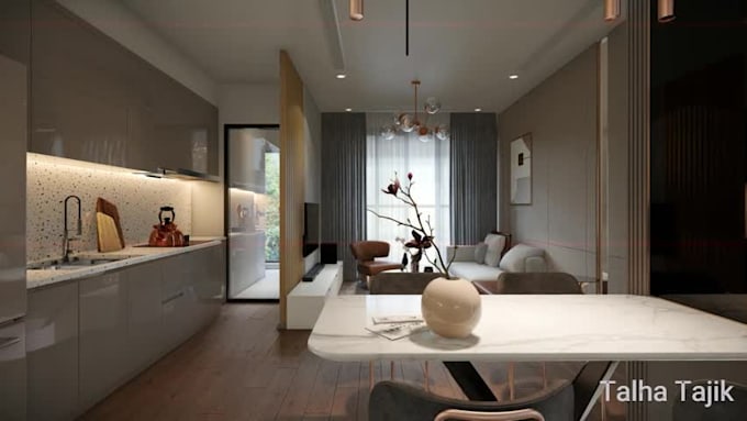 design interiors in 3d rendering and walkthrough video with drawings