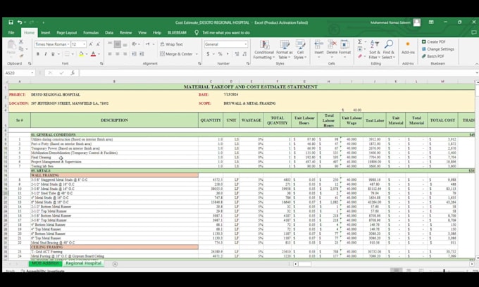 do drywall material takeoff and cost estimation