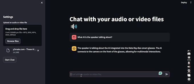 build an llm, ai, chatgpt app, chat with your audio or video files