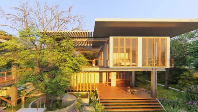 create architecture 3d model and render, design landscape, patio, garden