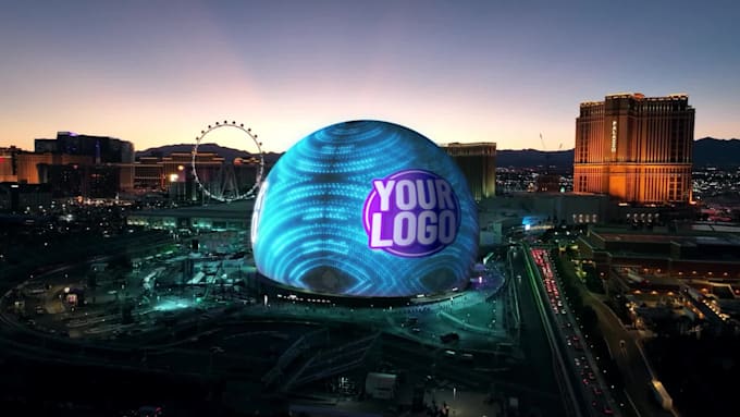 display your logo on a sphere in vegas for facebook, tiktok, and instagram short
