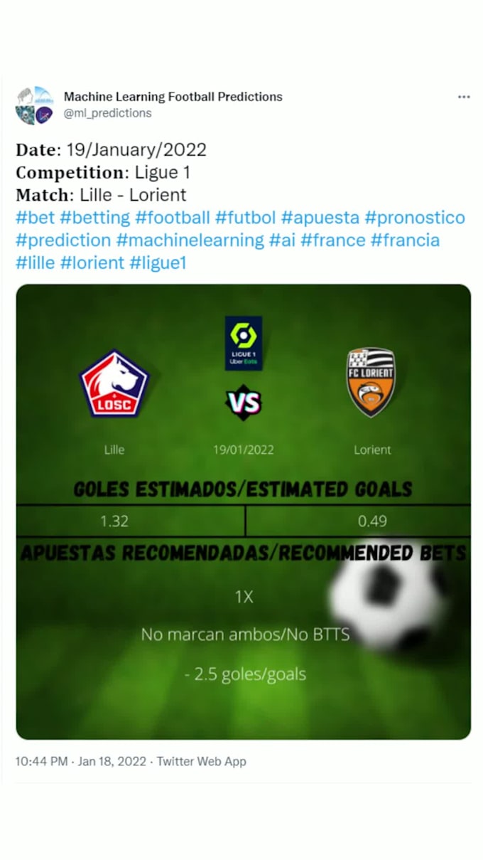 Send you football match predictions done with machine learning by Mlpredictions Fiverr