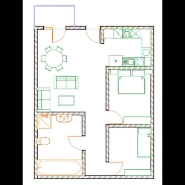 draw a 2d plan with dimensions and furniture
