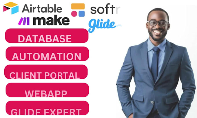 be airtable, softr database automation, web app, client portal, glide expert