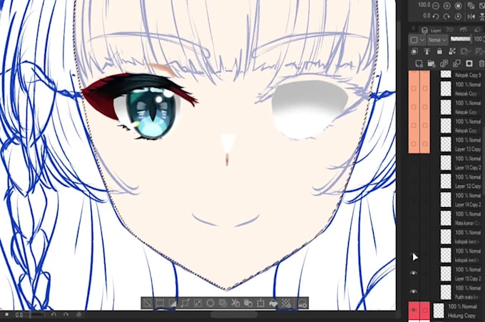 draw live2d vtuber character model and parting, ready to rig