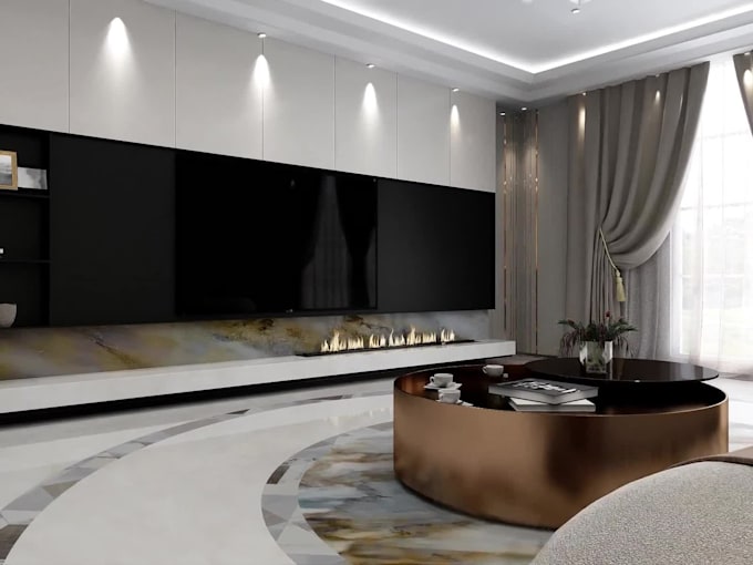 create photorealistic 3d design interior, panorama, tour mp4