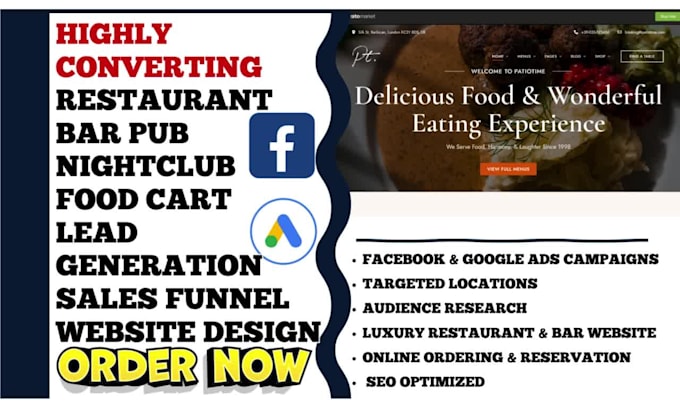 generate luxury restaurant, bar, pub, nightclub, food cart leads and website
