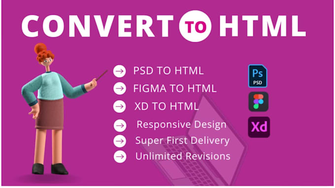 convert PSD to html figma to html xd to html css bootstrap4
