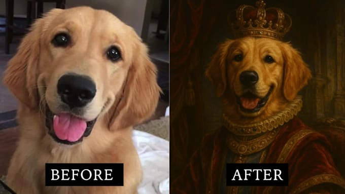 create a royal style portrait of your pet in elegant aristocratic outfits