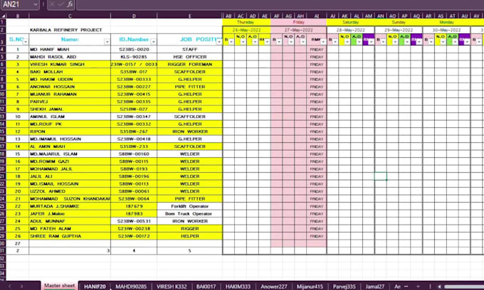 create professional HR  admin excel reports attendance payslip time sheet