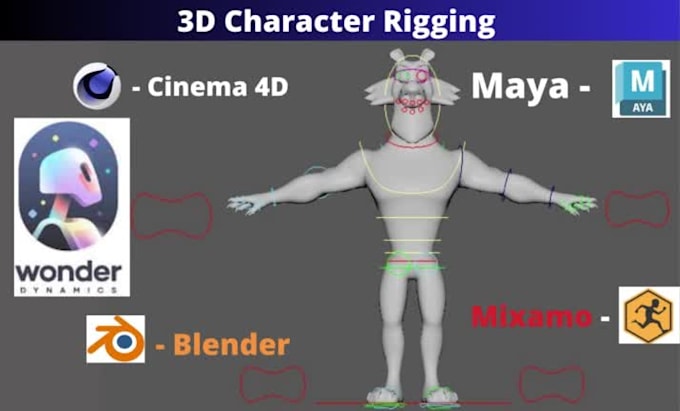Do 3d character rigging in maya, cinema 4d, blender, wonder dynamics ...
