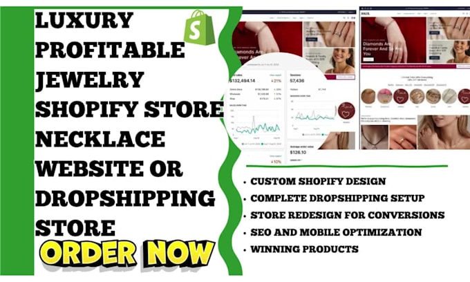 design jewelry shopify store, necklace website, or dropshipping jewelry store
