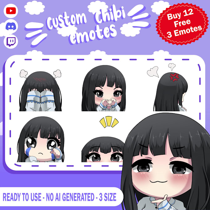 draw cute custom chibi emotes for twitch streamer