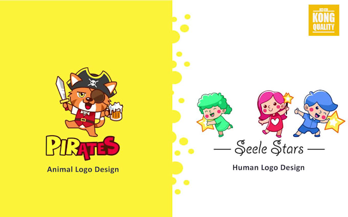 design cute logo for kids, kick, shop, pets, app, games, animals