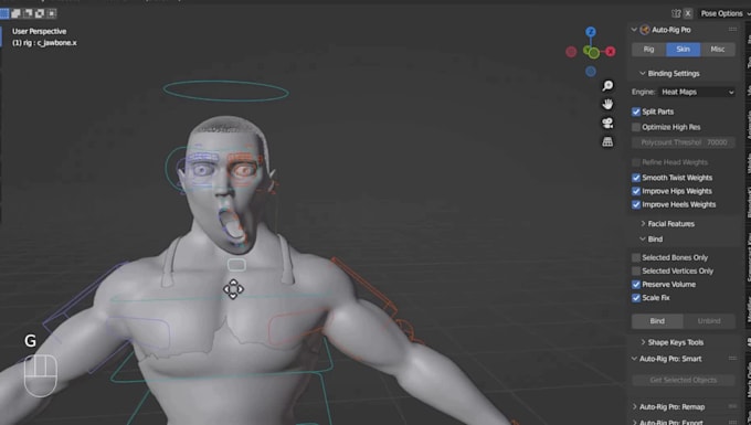 auto pro rig in blender,facial expression,skinning,blendshapes,rigify,model 3d