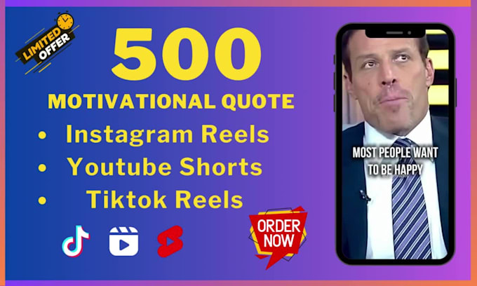 professionally create 500 motivational, quotes reels with your logo