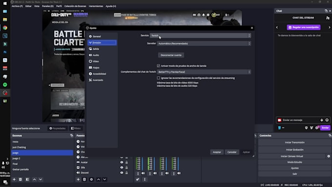 configure obs for streaming and recording