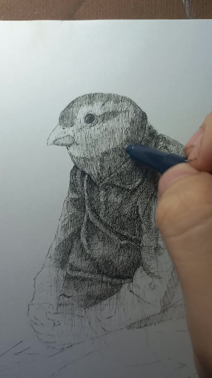 hand draw a black and white pen and ink line art illustration