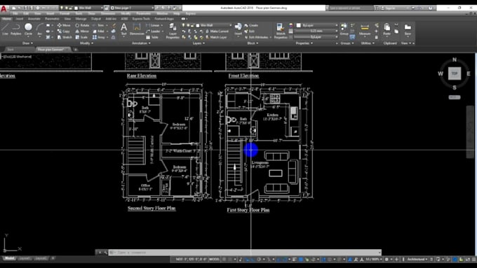 do architectural autocad floor plan, elevation, and section drawing