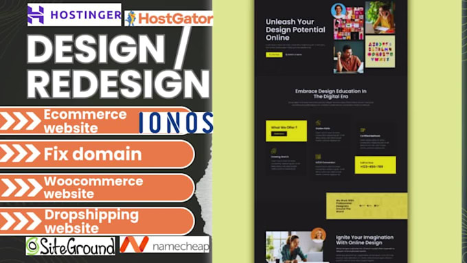 design webshop, ecommerce website in hostinger, bluehost, siteground, namecheap