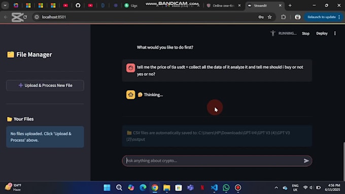 build ai crypto analysis, trading bot for telegram, web ,API