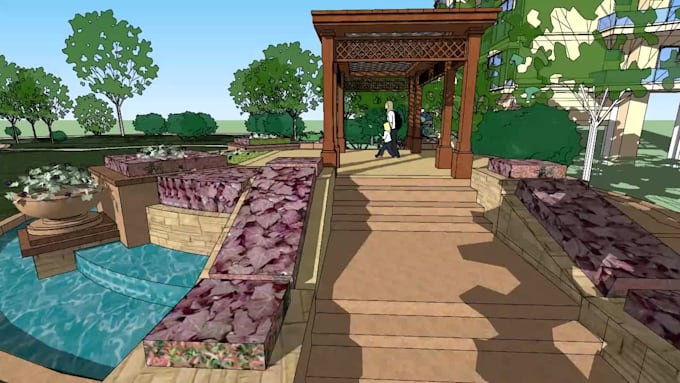 do 3d landscape design for backyard, terrace, and pool