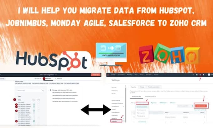 help migrate data from hubspot, jobnimbus, monday agile, salesforce to zoho CRM
