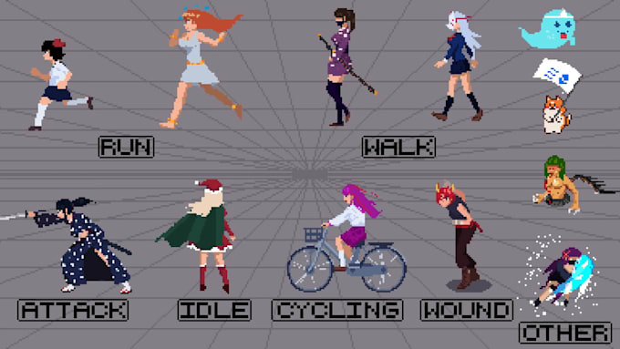 animated pixel art characters and effects for your project