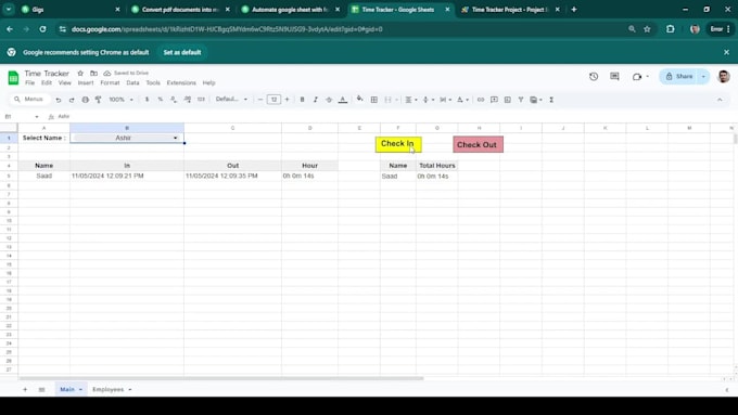 create an automated time tracking program in google sheets