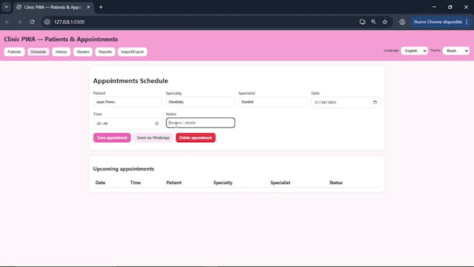 develop a clinic pwa, patient and appointment manager
