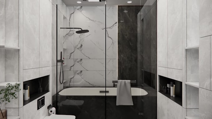 do modern bathroom design with 2d and 3d layouts