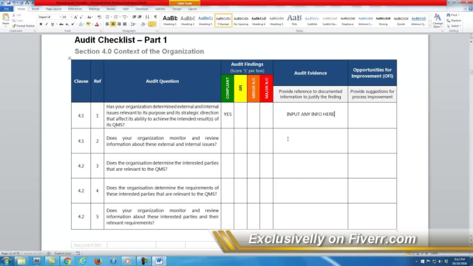 iso 9001 2015 audit checklist excel xls
