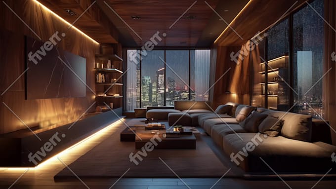 create dark luxury apartment rain video