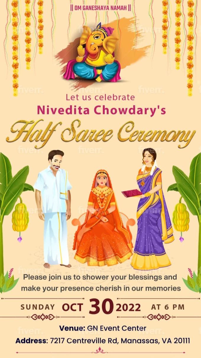 design half saree ceremony invitation for whatsapp