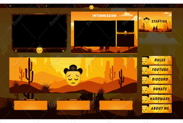 design animated twitch overlay, facecam, panels, screen for stream
