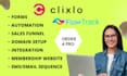 setup clixlo membership site, flowtrack landing page, and integration
