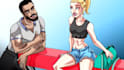 draw a nsfw or erotic heterosexual comic book panel
