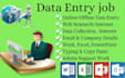 do data entry, online work, ms office, web research, email business,copy peste
