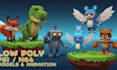 create retro psx, n64, ps1, low poly style, low poly models and animation