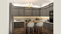 design a modern 3d kitchen interior with realistic rendering and layout plan
