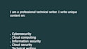 write cyber security, cloud computing, forensic content
