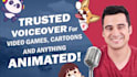 record a male animation voice over, cartoon, or video game character