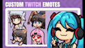 do cute twitch animated emotes sub badges and discord emoji in chibi style