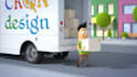 make a 3d intro with a truck driver carrying boxes