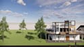 3d model, interior, exterior, blue print drawing