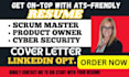 write scrum master, agile, pmp, project manager, product owner resume