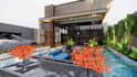 design garden, patio, swimming pool, and terrace